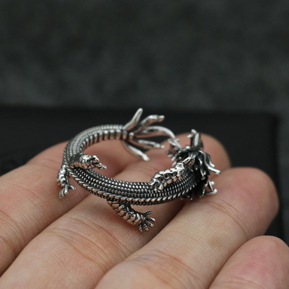 Nhẫn đeo tay kim loại hình đầu rồng vintage cho nam