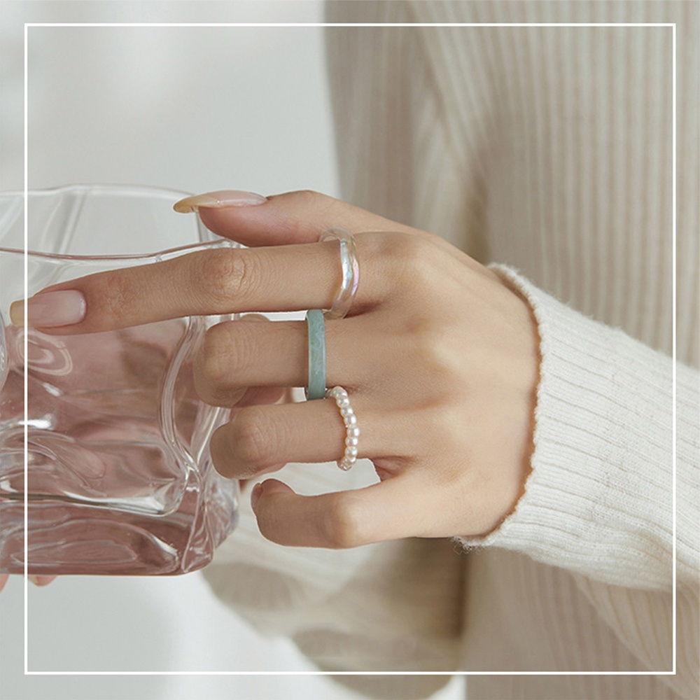 iF YOU Set 3 nhẫn   đính ngọc trai nhựa phong cách Hàn Quốc thời trang