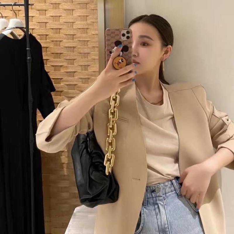 Túi Xách Dây Xích Bản To Kẹp Nách Xinh Xắn Trẻ Trung Chất Liệu Da PU Chống Thấm Nước Phong Cách Thời Trang Hàn Quốc