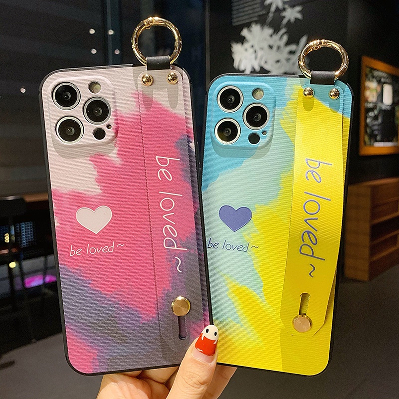 Ốp Điện Thoại Họa Tiết Cầu Vồng Kèm Dây Đeo Tay Cho Samsung S22 Ultra S21 S20 S10 Note 20