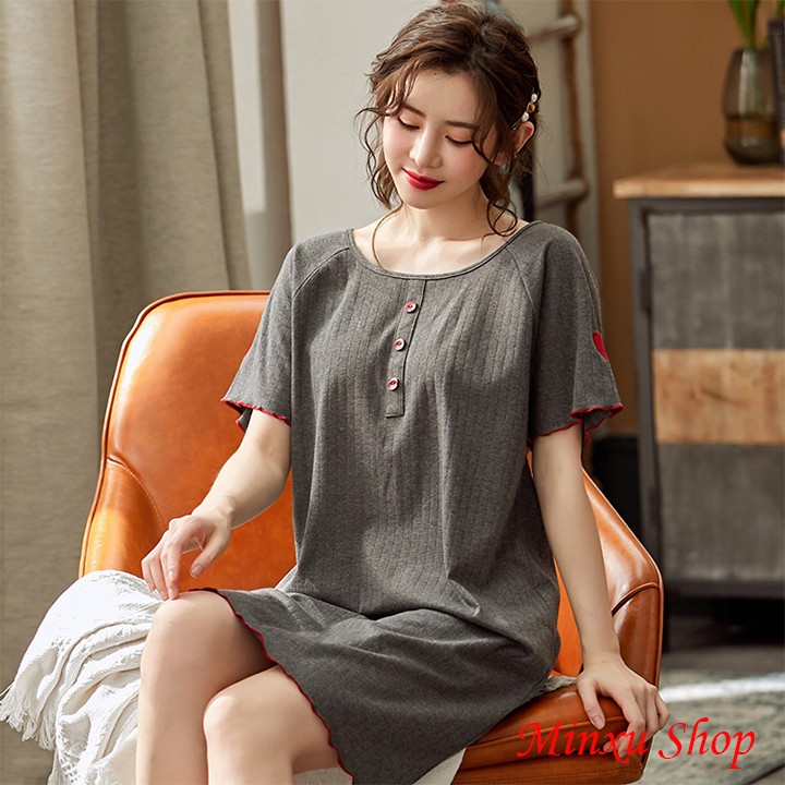 Váy ngủ đầm ngủ mặc nhà cotton dáng suông mùa hè Minxu Shop - phong cách công chúa sexy - hở lưng, quyến rũ (V2075)