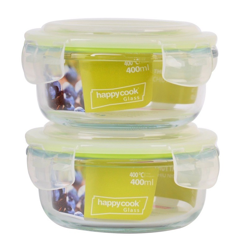 Bộ 2 hộp thủy tinh tròn/vuông 400ml Happy Cook kèm túi giữ nhiệt( Mẫu ngẫu nhiên) | BigBuy360 - bigbuy360.vn