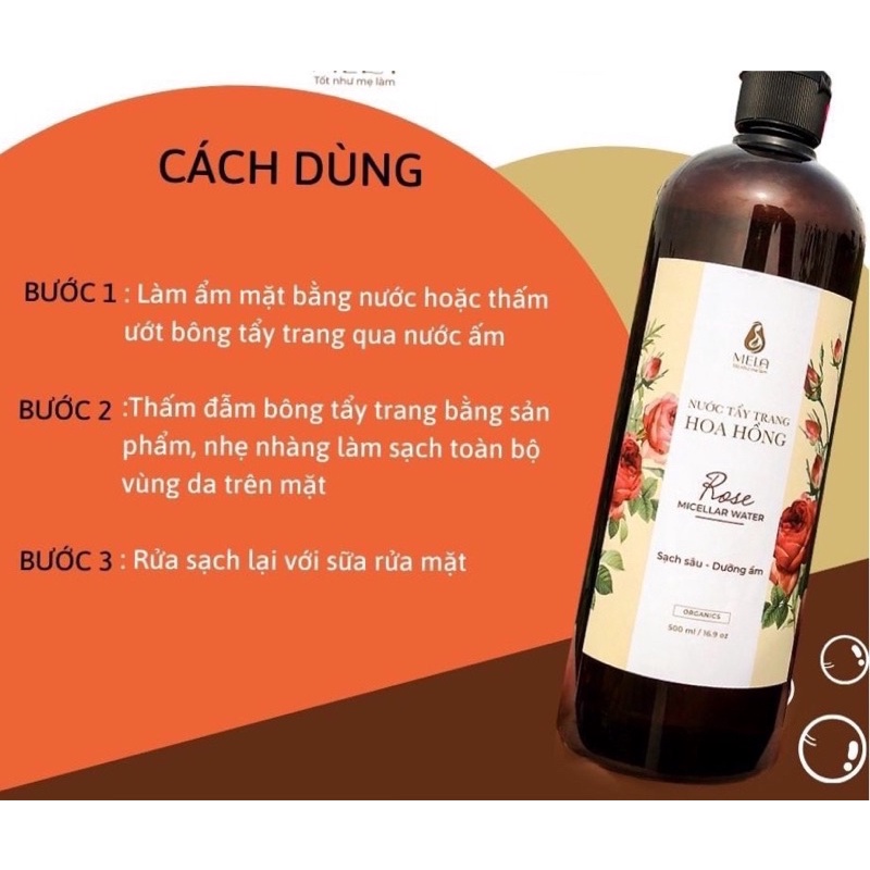 Nước Tẩy Trang Hoa Hồng Mela, làm sạch dịu nhẹ, rất tốt cho da mụn 500ml