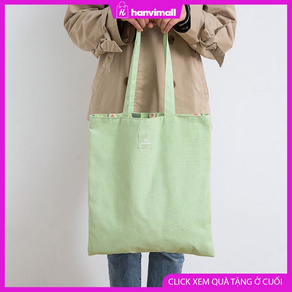 Túi canvas đeo vai size lớn 40X33 dùng được 2 mặt Hàng sẵn y như hình