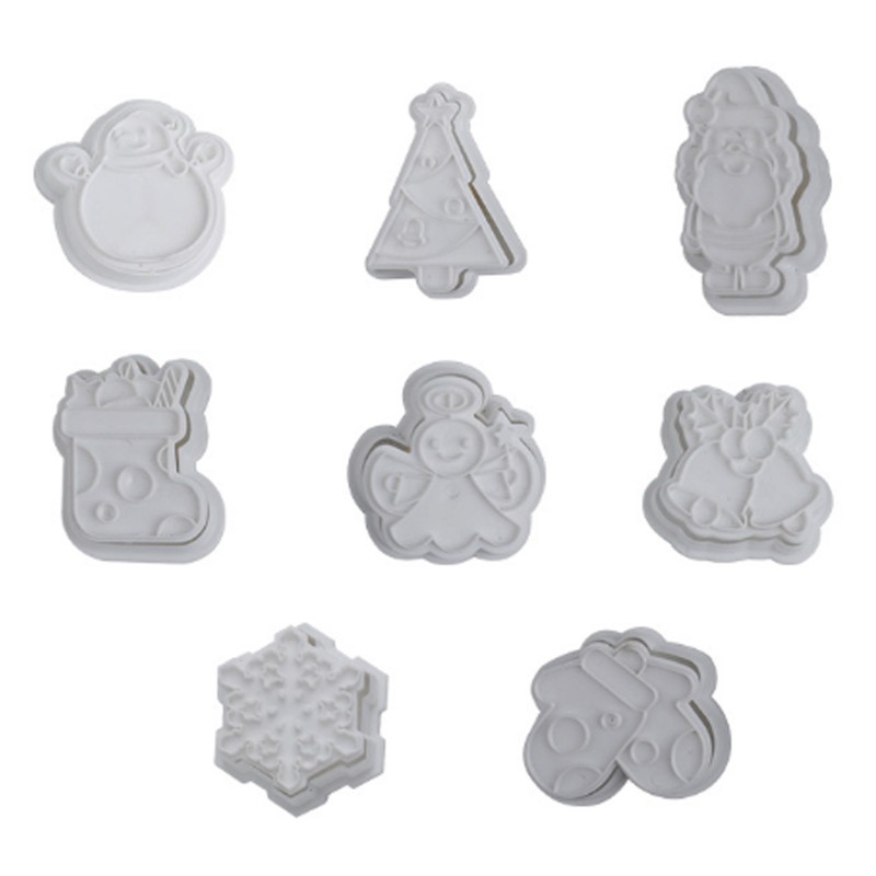 Set 8 Khuôn Nhấn Họa Tiết Giáng Sinh 3d Dùng Để Trang Trí Bánh Quy