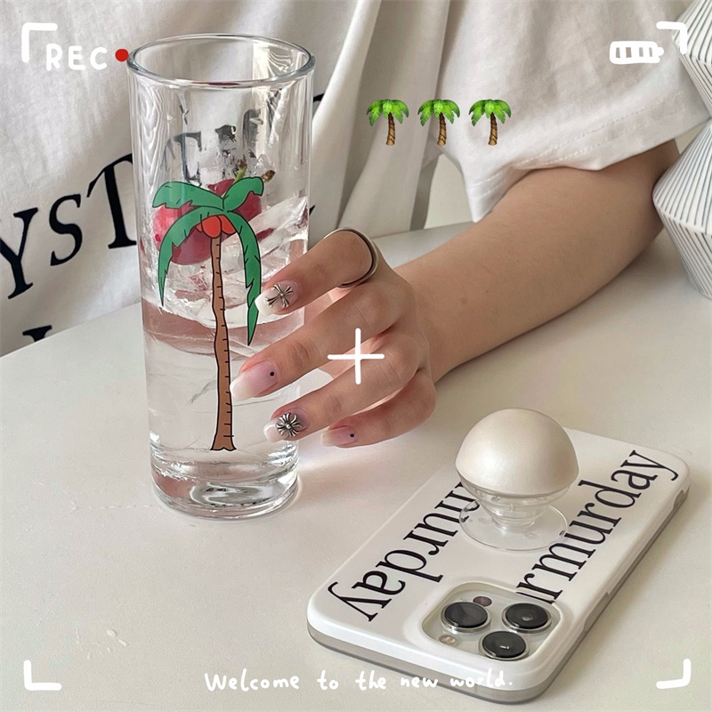 Cốc Thủy Tinh Chịu Nhiệt In Hình Cây Dừa Độc Đáo Tiện Dụng