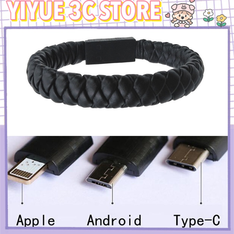 Dây Cáp Sạc Truyền Dữ Liệu Micro USB Dạng Vòng Đeo Tay Bằng Da Nhỏ Gọn Dành Cho Iphone 6 6s Android Type-C