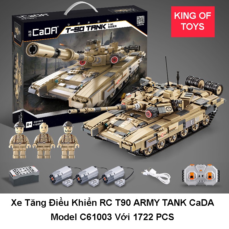 Đồ Chơi Lắp Ráp Kiểu Lego Mô Hình Xe Tăng Điều Khiển RC T90 ARMY TANK CaDA C61003 Với 1722 Mảnh Ghép - Chạy Bằng Động Cơ