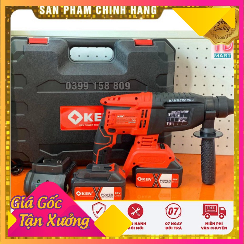 [ GIÁ HỦY DIỆT ]  Máy Khoan Đục Bê Tông Pin 88V KEN 3 chức năng, động cơ không chổi than tặng mũi khoan