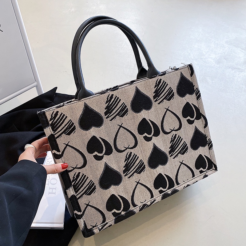 IELGY Túi Xách Vải canvas Cỡ Lớn In Họa Tiết Trái Tim Dễ Thương Cho Nữ