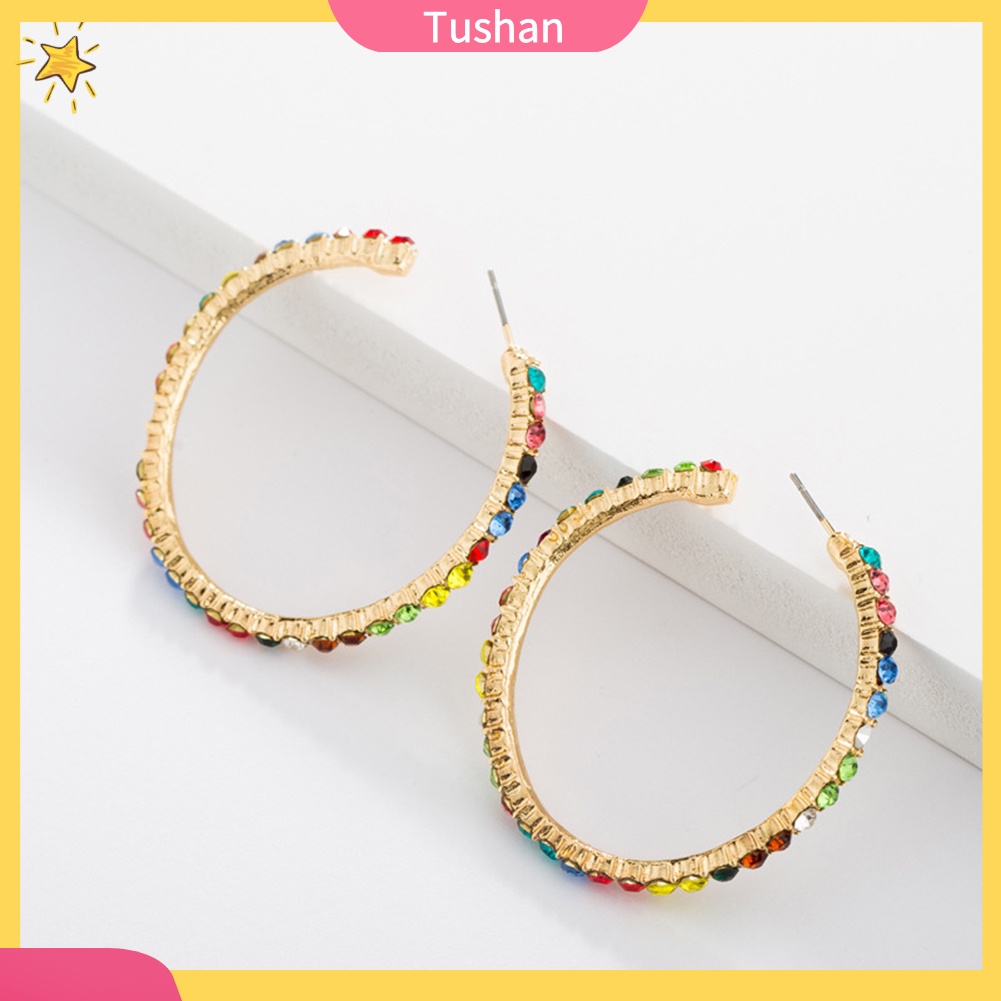 Đôi Khuyên Tai Tròn Đính Đá Thời Trang Cho Nữ