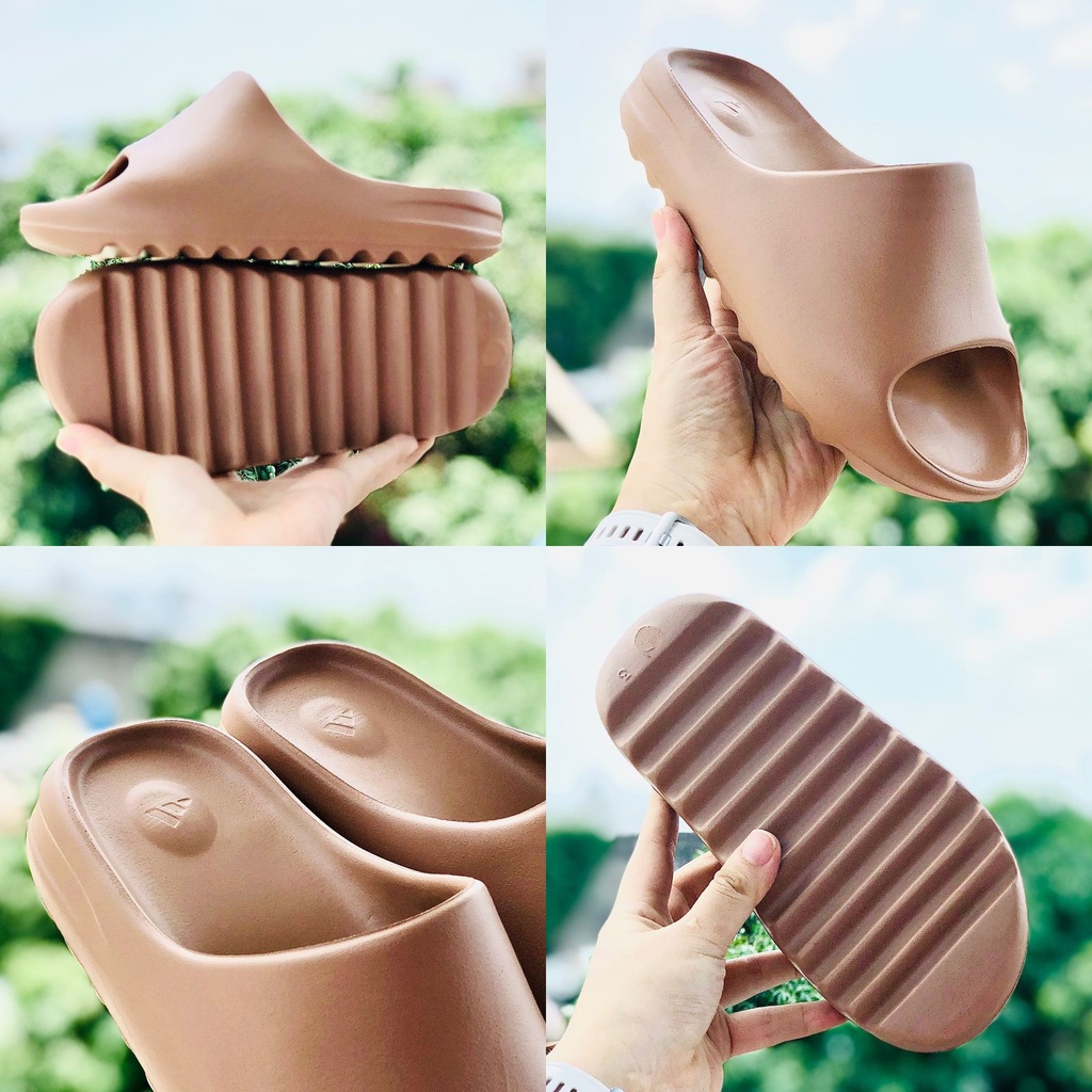 Dép unisex ❤️FREESHIP + Hộp❤️ dép lê đúc bánh mì slide quai ngang thể thao nam nữ đế in logo DAs, Y.Z-nâu.nhạt