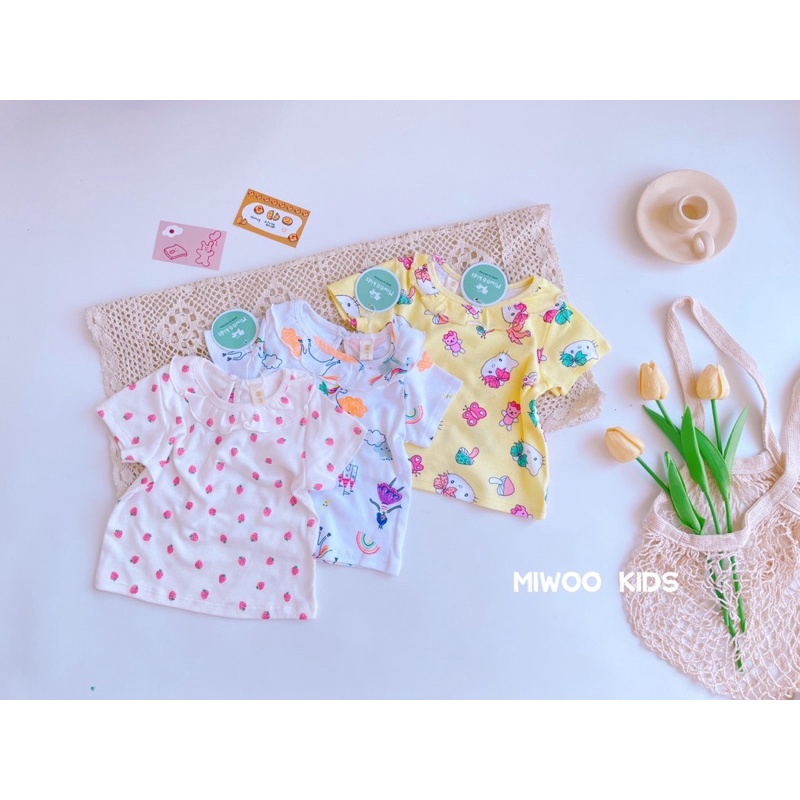 BOZIP09 Bộ Bé Gái Miwookid Áo Cổ Bèo Quần Bo Chun Cho Bé 8kg Đến 18kg