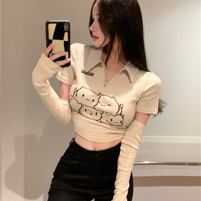 Áo thun polo ngắn dáng ôm dễ thương cho nữ