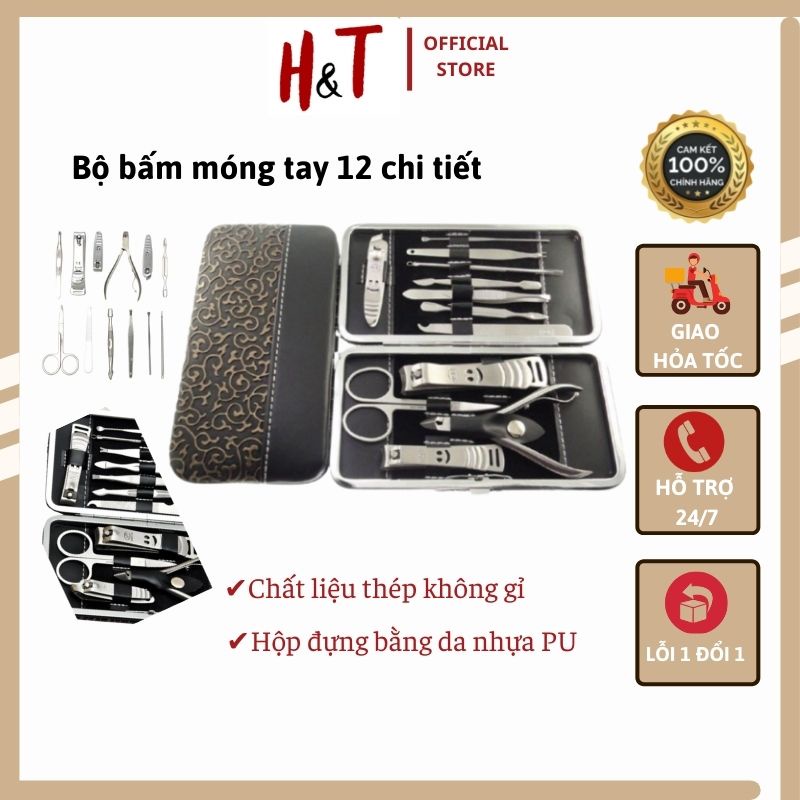 Bộ sản phẩm chăm sóc móng 12 món làm bằng thép không gỉ, bộ kìm bấm móng tay 12 chi tiết