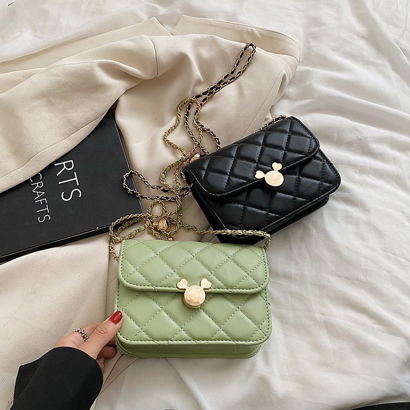 Túi dây xích hộp vuông Khóa mickey túi đeo chéo mini trần trám cao cấp đi chơi đi làm