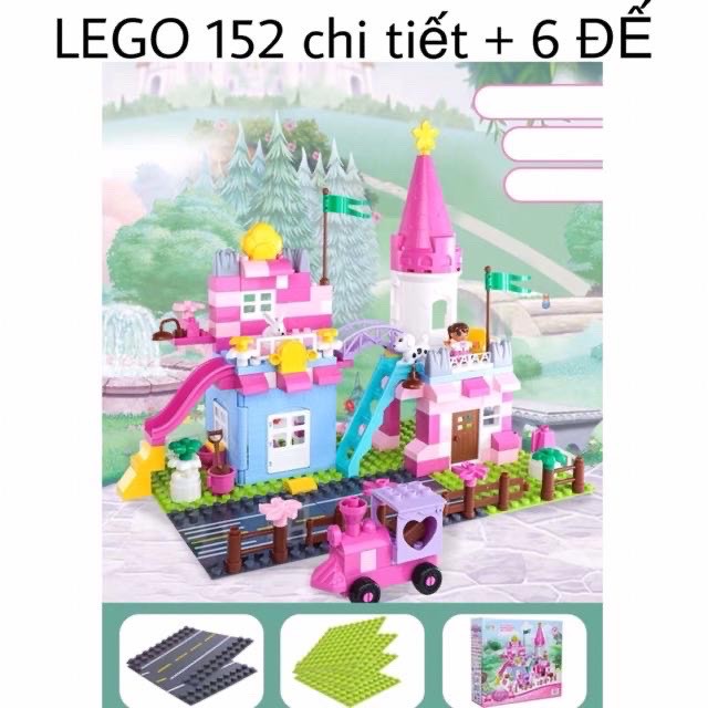 (HÀNG SẴN)bộ Lắp Ráp Lego Duplo Lâu Đài Công Chúa 240chi tiết+ 6 đê +kèm thùng  nhựa đựng -3538