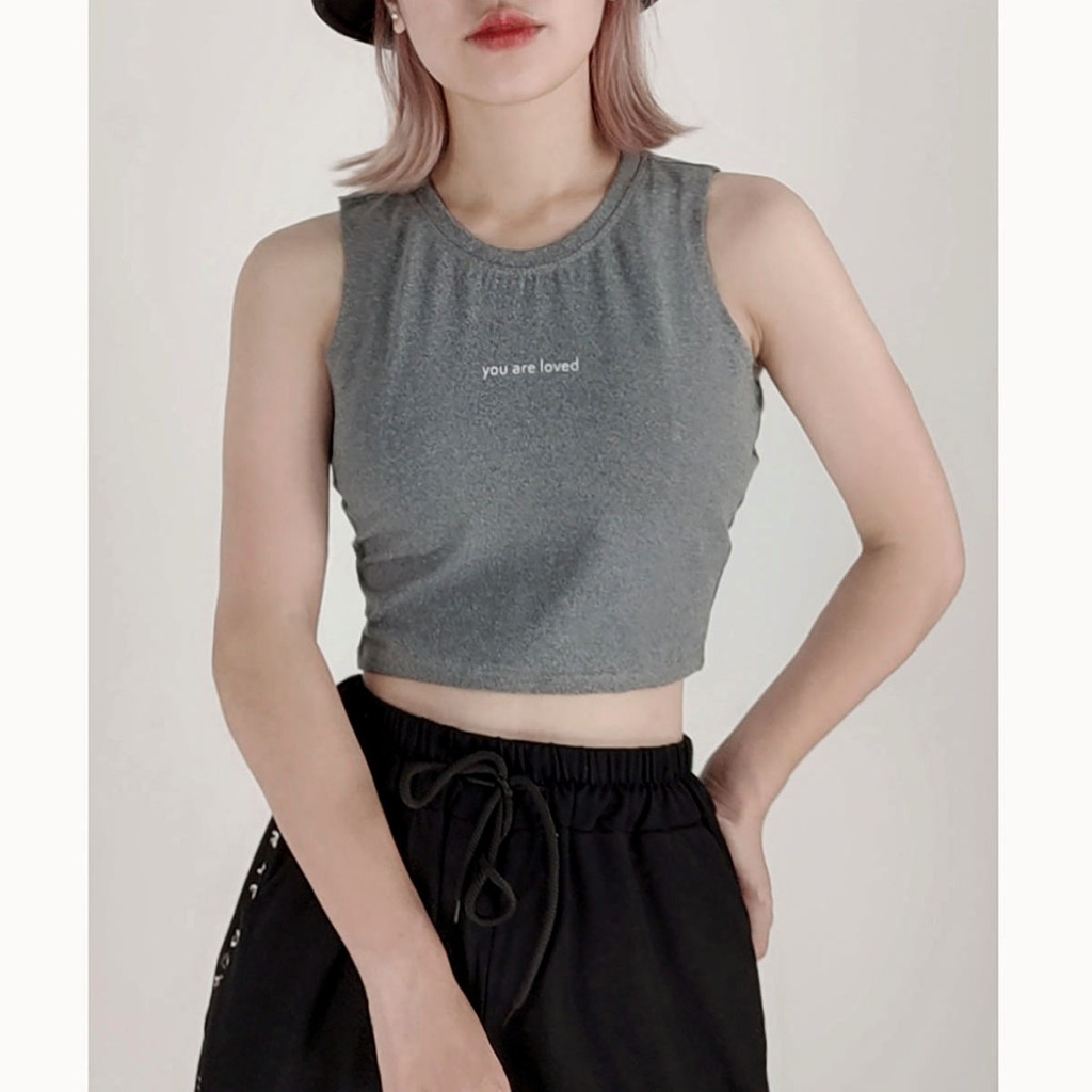 Áo thun ba lỗ croptop thời trang Miix màu xám - MI004