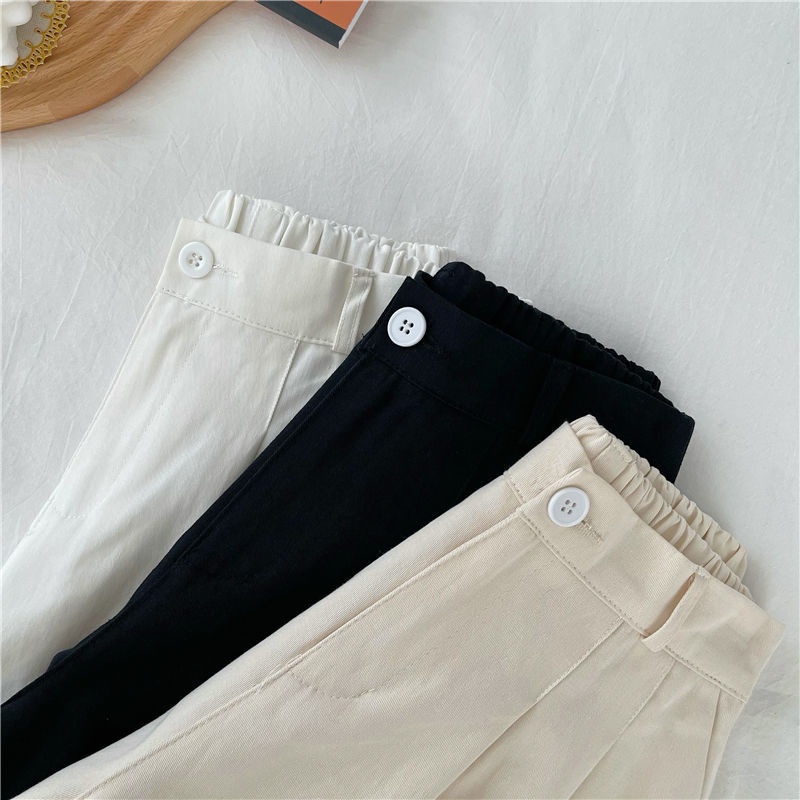 COZOK Quần Short Lưng Cao Ống Rộng Màu Sắc Trơn Phong Cách Hàn Quốc