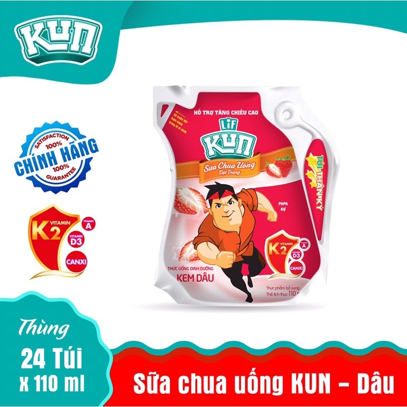 Túi sữa trái cây và lúa mạch KUN 110ml hỗ trợ tăng chiều cao