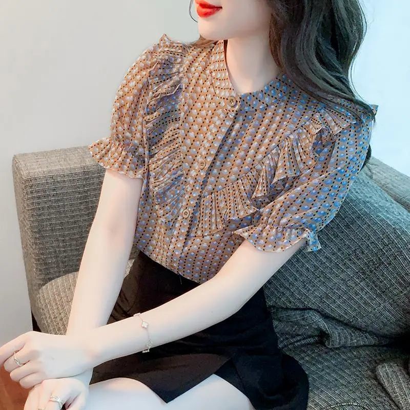 Áo Sơ Mi chiffon Tay Ngắn in Họa Tiết Thời Trang Mùa Hè Cho Nữ