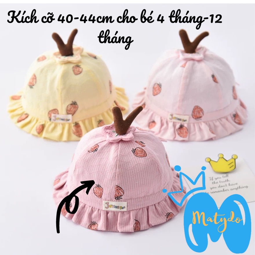 Mũ cho bé gái bé trai vành tròn hình dâu tây có dây rút đáng yêu nón cho bé vải cotton phụ kiện trẻ em