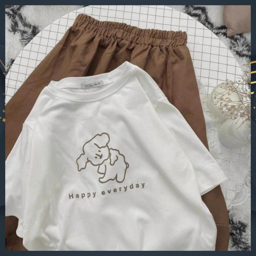 [free ship] Set Bộ Áo Thun Mix  Chân Váy Nâu Cạp Chun Hàng QC Loại 1 | BigBuy360 - bigbuy360.vn