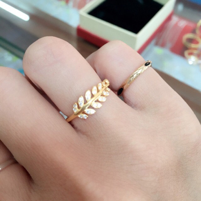 Nhẫn lá bạc xi vàng
