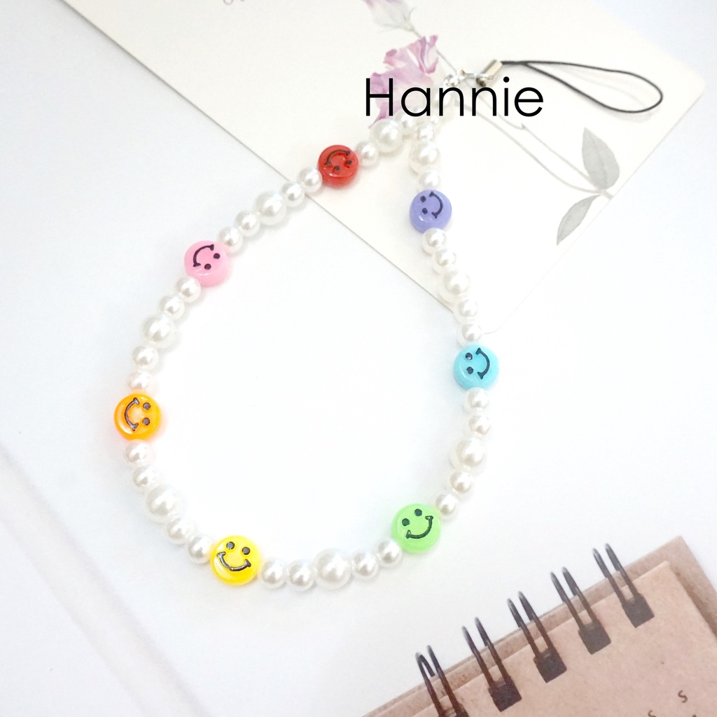 Móc khóa hạt trai mặt cười - Phone strap phụ kiện dây treo túi xách balo chìa khóa điện thoại handmade