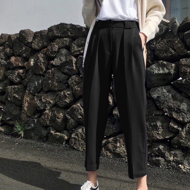 Quần tây baggy big size 9 tấc màu đen lai lật size 70-95kg