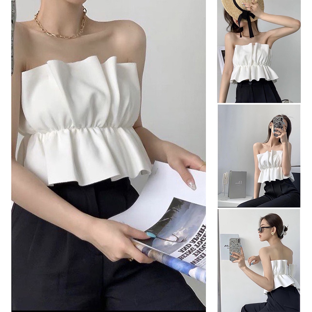 Áo Croptop Kiểu Áo Ống Quây Ngực Xếp Ly Dúm Eo Phong Cách Sang Chảnh Mới A5282