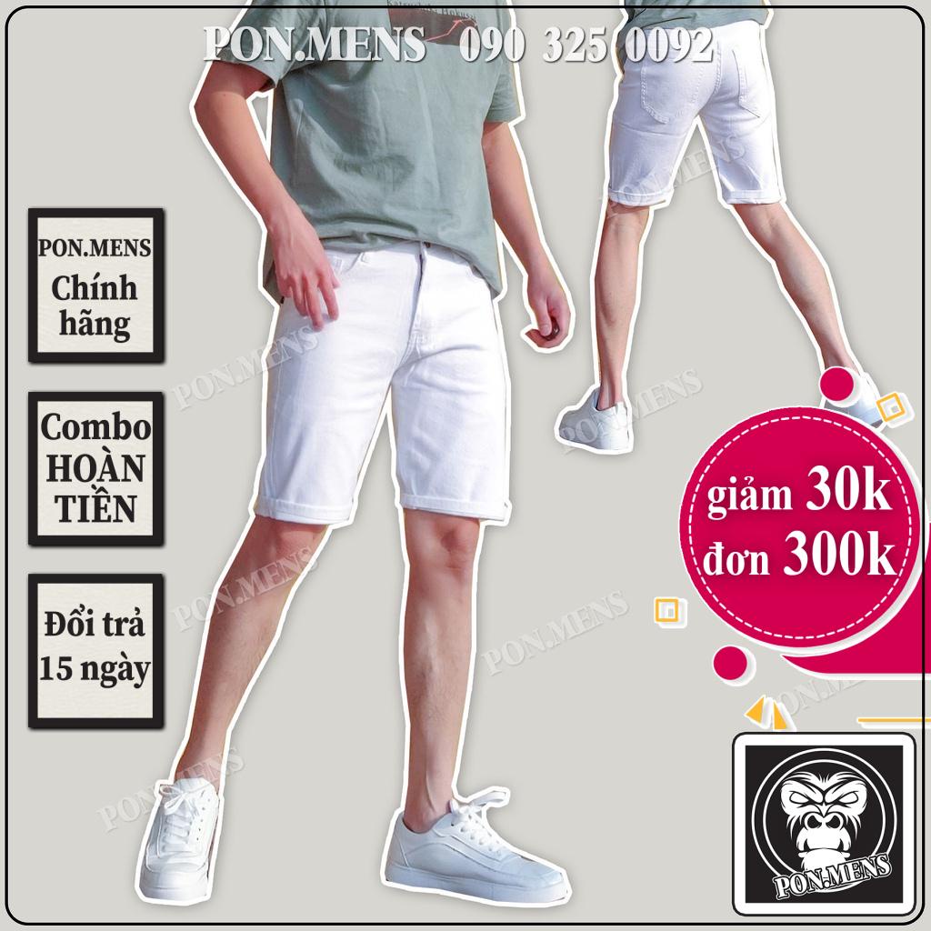Quần đùi bò nam màu trắng trơn co giãn tốt VNXK Pon.mens