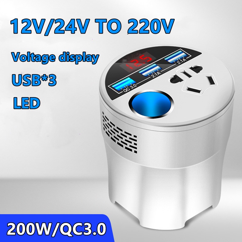 200W 12V/24V Sang 220V Tẩu Sạc Nhanh QC3.0 DC Cho Xe Hơi