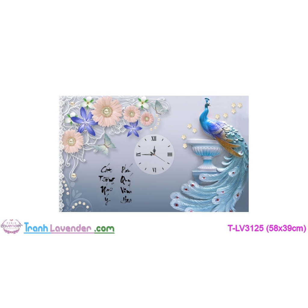 [T-LV3125]Tranh thêu chữ thập Đồng hồ Đồng Hồ Phú Quý Cát Tường (58x39cm)