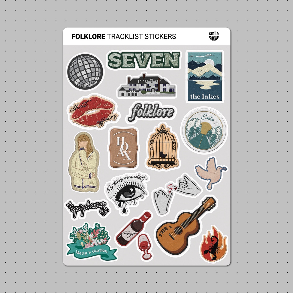 Bộ sticker sheet trang trí Smile More decor theo album Folklore của Taylor Swift