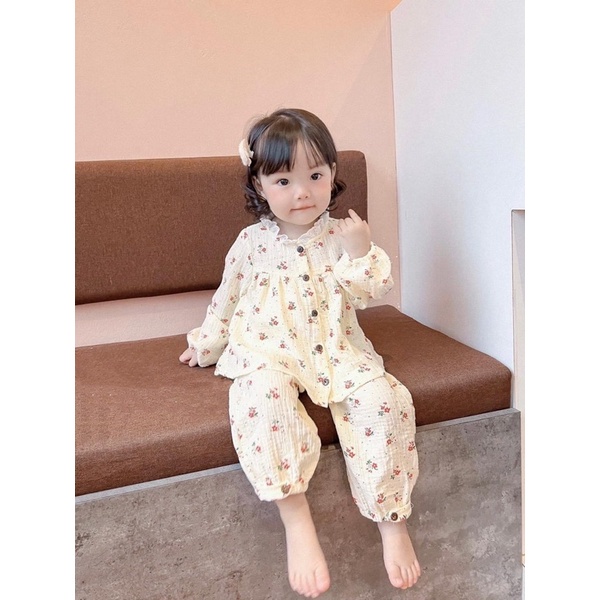 Bộ dài tay cánh tiên vải xô Muslin cao cấp, chất liệu oganic cho bé gái