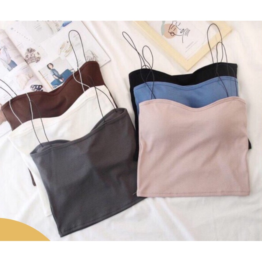 Áo thun 2 dây sợi bún có đệm mỏng sexy, Bra nữ croptop gân tăm hở lưng hàn quốc DOLOTDAY