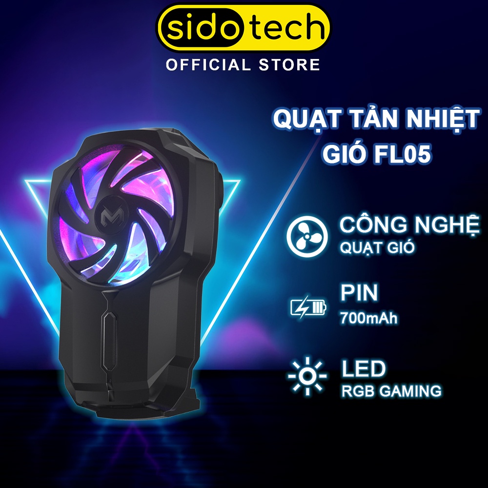 Quạt tản nhiệt điện thoại SIDOTECH MEMO FL05 không dây có pin 700mAh led RGB gaming 3 mưc độ gió chơi game MOBA FPS
