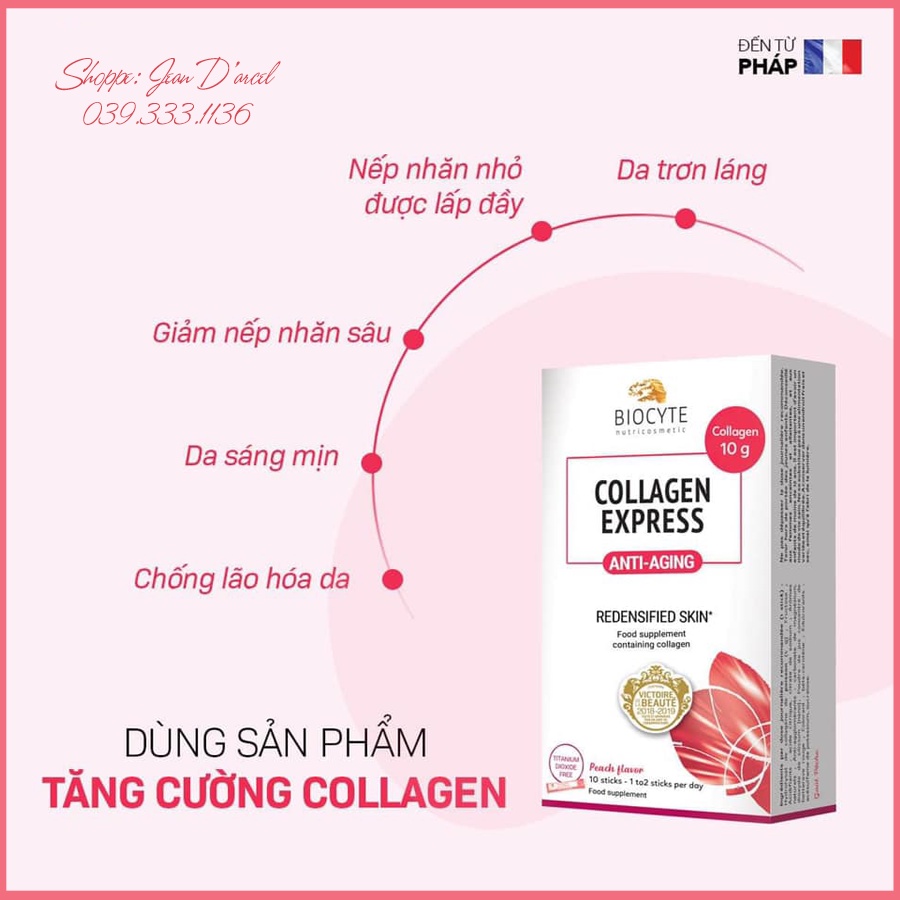 [CHÍNH HÃNG] Bột Collagen giúp làm đẹp da pháp Biocyte - Collagen Express (10 gói )