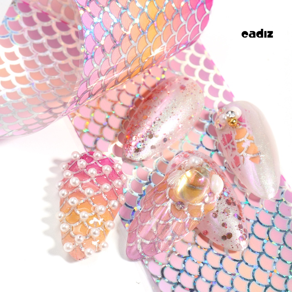 Bộ 10 Miếng Dán Trang Trí Móng Tay Hình Vảy Cá Nhiều Màu Sắc DIY