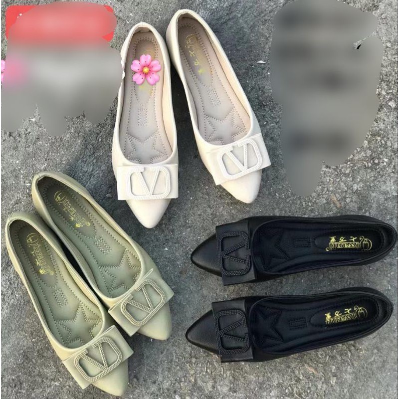 Giày búp bê mũi nhọn phối lơ mã001