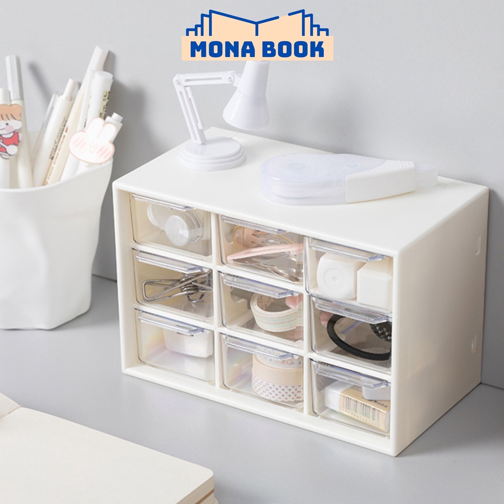Tủ mini 9 ngăn để bàn đựng văn phòng phẩm, kệ để bàn mini cute phong cách Hàn Quốc