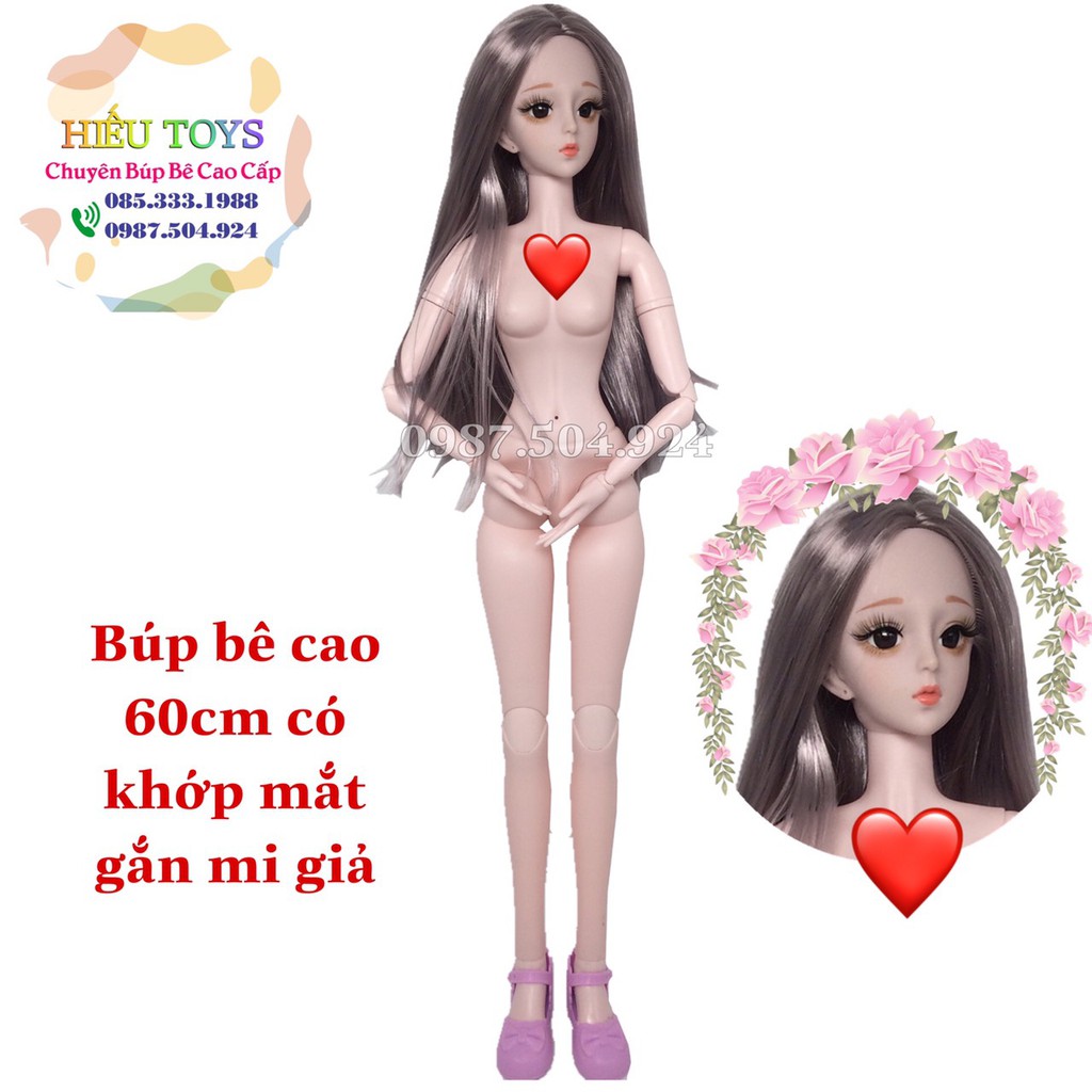 Body Búp Bê Cao 60cm Mắt Gắn Mi Giả Tóc Dài Dày Đẹp Body Chuẩn Có Khớp Chắc Chắn Xoay Chuyển Linh Hoạt