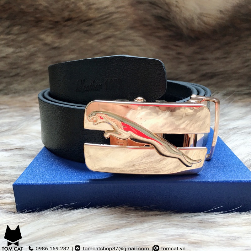 Thắt Lưng Da Bò Nam Mặt Khóa Báo Cao Cấp Không Rỉ
