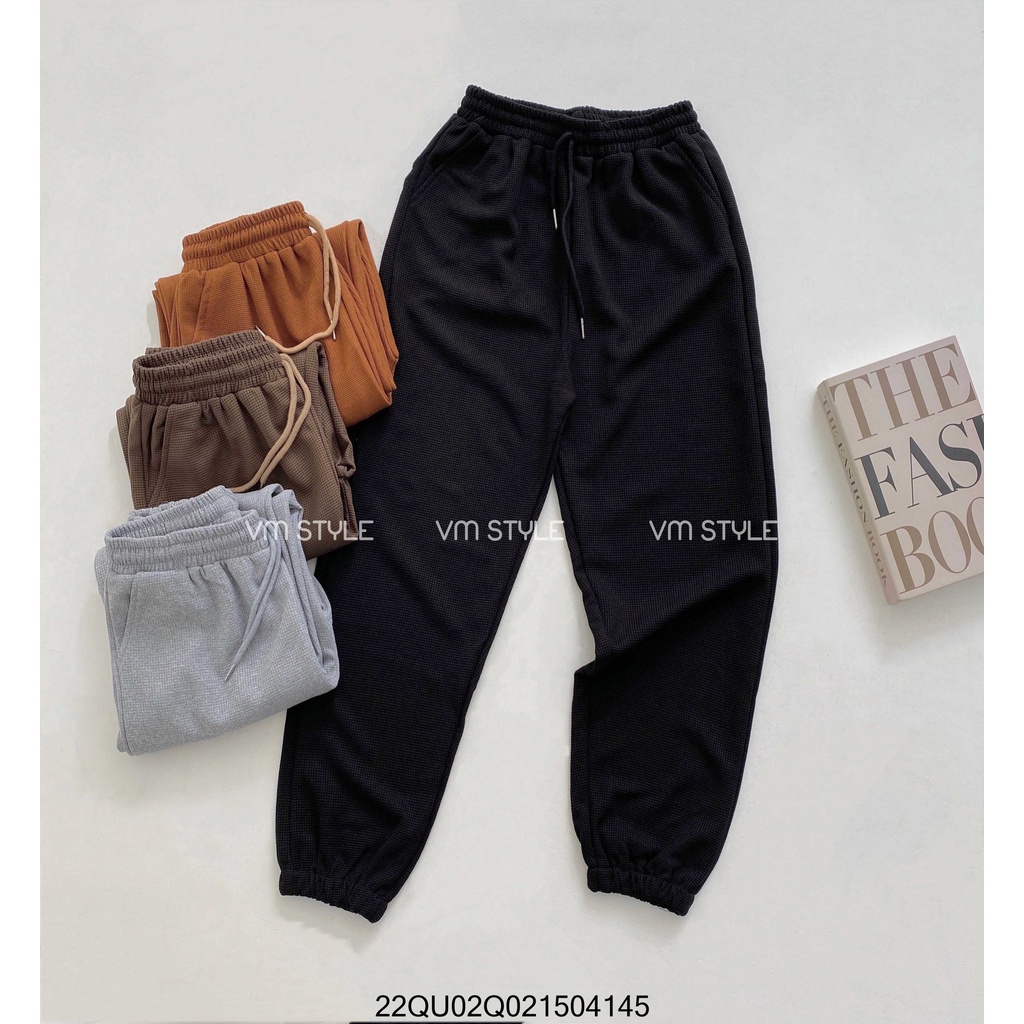 Quần jogger nữ VM STYLE lưng thun cột dây ống chun trơn rộng thoải mái hoạt động thời trang ulzzang 22QU02Q021504