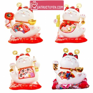 Mèo thần tài gốm sứ đẹp cao 15cm Công danh tấn tới/ Vạn Sự Hanh Thông