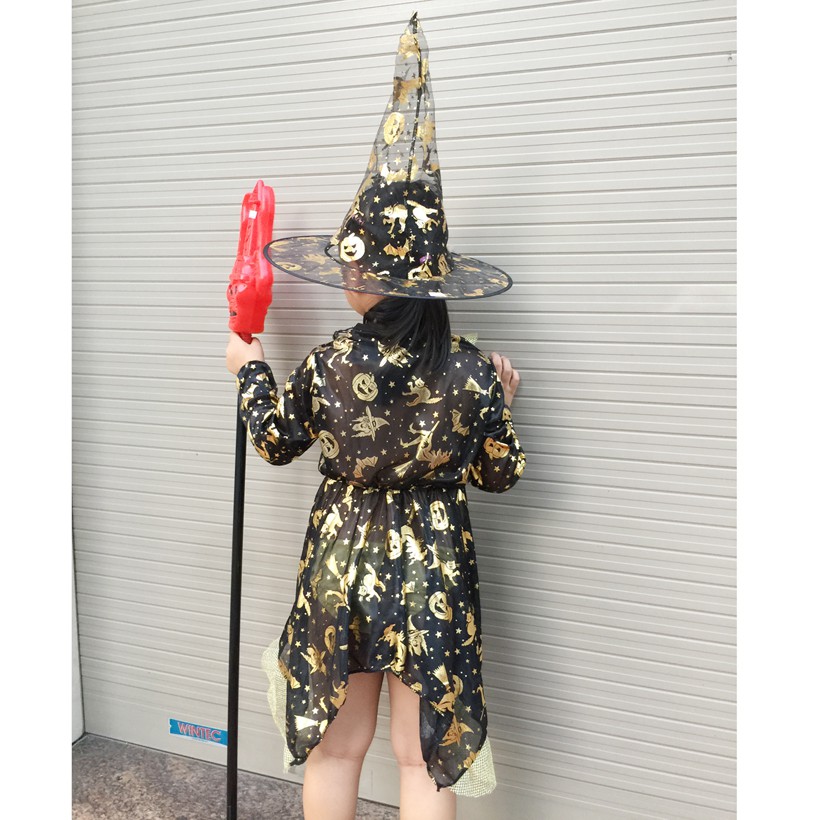 Bộ hóa trang phù thủy halloween - áo choàng Halloween cho bé gái