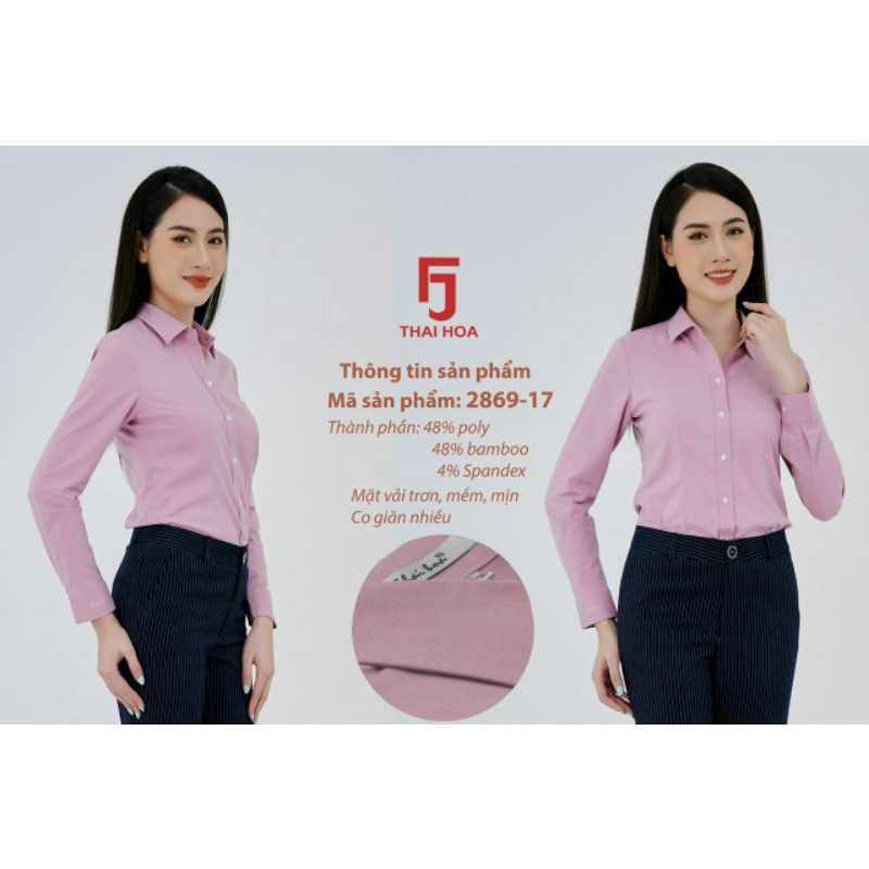 Áo Thái Hòa vải sợi tre co giãn màu hồng nhã nhặn 2869 9020