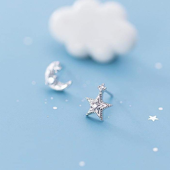 Khuyên tai bạc Khuyên trắng sao 3D lấp lánh