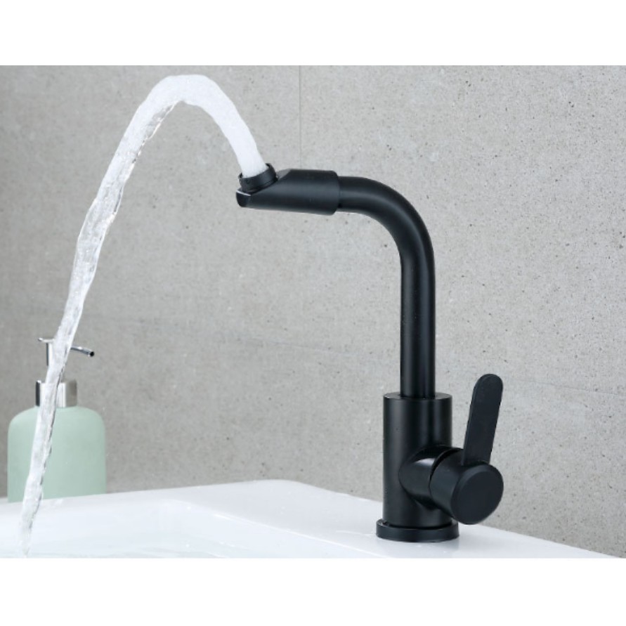 Vòi lavabo nóng lạnh đen Inox 304  MS4 - đầu vòi xoay 360 độ
